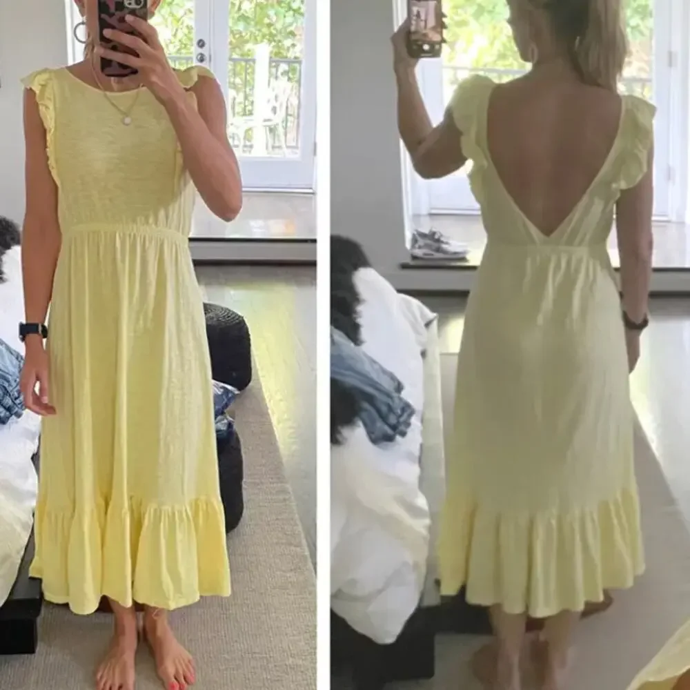 BA&SH Yellow Prairie Midi Dress SMALL Cottage Tiered Ruffle Cotton Designer $220 - Picture 9 of 10